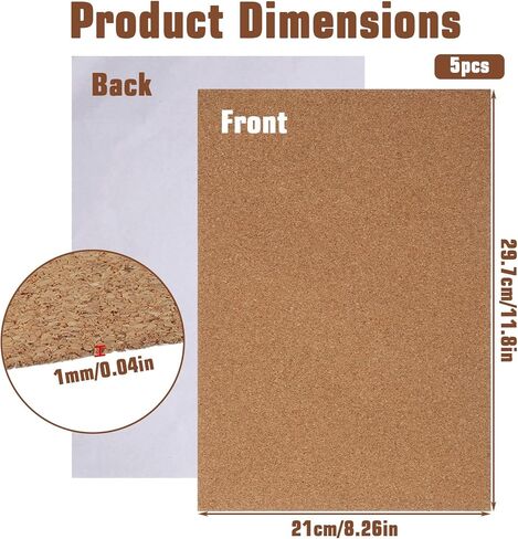 5 Pack Adhesive Cork Sheet, 1mm Thin Adhesive Cork Board Rectangle Cork Sticker Coasters Cork Pad for Wall Decoration Wedding Party DIY Craft Supplies (11.69×8.26 ×0.39 Inches) in Saudi Arabia