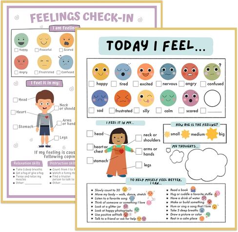 20pcs Emotions Chart Feelings Chart for Kids Coping Skills Mental Health Posters Feeling Emotion Poster for Preschool Classroom Supplies Special Education Therapy Office Wall Decorations (feel20) in Saudi Arabia