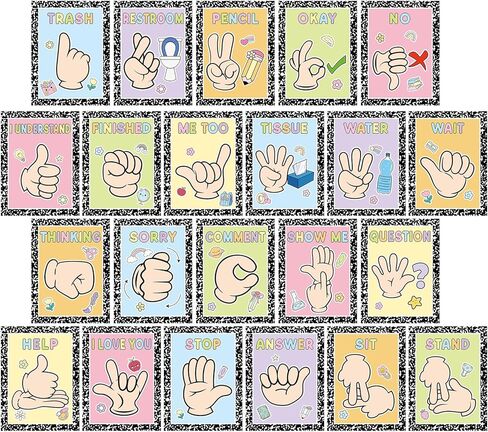 Composition Classroom Hand Signal Cards Composition Sign Language Poster Classroom Learning Bulletin Board Hand Signals Language Posters for Teacher Student Visual School Office Home Wall Decor in Kuwait