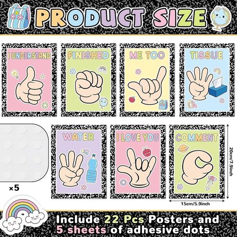 Composition Classroom Hand Signal Cards Composition Sign Language Poster Classroom Learning Bulletin Board Hand Signals Language Posters for Teacher Student Visual School Office Home Wall Decor in Kuwait