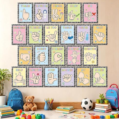 Composition Classroom Hand Signal Cards Composition Sign Language Poster Classroom Learning Bulletin Board Hand Signals Language Posters for Teacher Student Visual School Office Home Wall Decor in Kuwait
