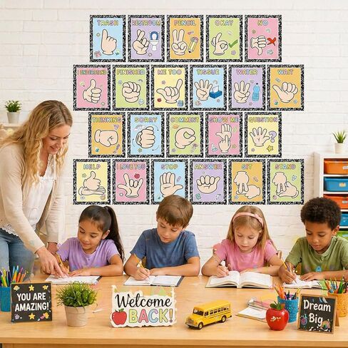 Composition Classroom Hand Signal Cards Composition Sign Language Poster Classroom Learning Bulletin Board Hand Signals Language Posters for Teacher Student Visual School Office Home Wall Decor in Kuwait