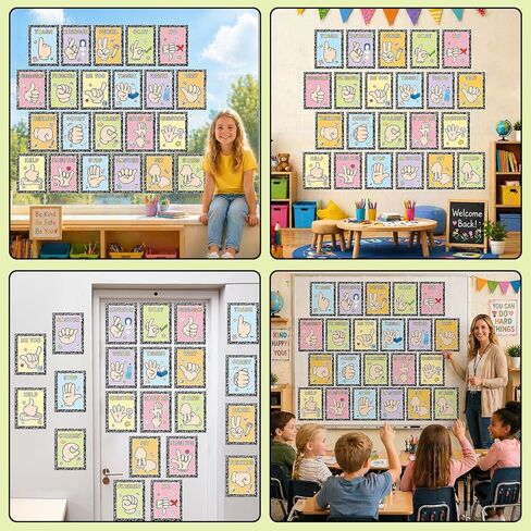 Composition Classroom Hand Signal Cards Composition Sign Language Poster Classroom Learning Bulletin Board Hand Signals Language Posters for Teacher Student Visual School Office Home Wall Decor in Kuwait
