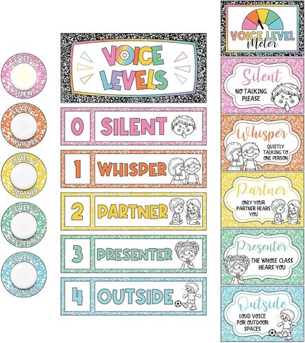 Epakh 5 Pcs School Push LED Light and Voice Level Chart Poster Composition Notebook Classroom Decor Button Lights Noise Level Monitor Rules Sign for Classroom Teachers Back to School Supplies in Kuwait