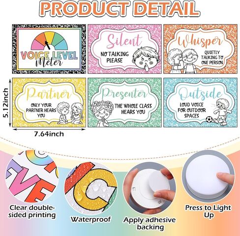 Epakh 5 Pcs School Push LED Light and Voice Level Chart Poster Composition Notebook Classroom Decor Button Lights Noise Level Monitor Rules Sign for Classroom Teachers Back to School Supplies in Kuwait