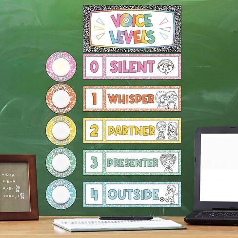 Epakh 5 Pcs School Push LED Light and Voice Level Chart Poster Composition Notebook Classroom Decor Button Lights Noise Level Monitor Rules Sign for Classroom Teachers Back to School Supplies in Kuwait