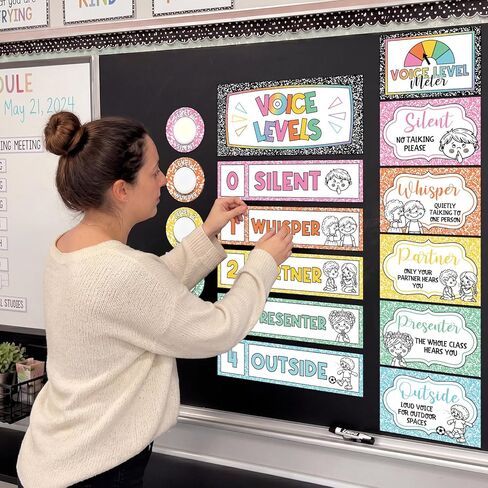 Epakh 5 Pcs School Push LED Light and Voice Level Chart Poster Composition Notebook Classroom Decor Button Lights Noise Level Monitor Rules Sign for Classroom Teachers Back to School Supplies in Kuwait