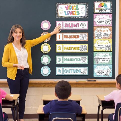 Epakh 5 Pcs School Push LED Light and Voice Level Chart Poster Composition Notebook Classroom Decor Button Lights Noise Level Monitor Rules Sign for Classroom Teachers Back to School Supplies in Kuwait