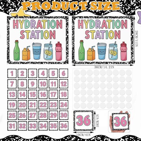 Gersoniel 38 Pcs Classroom Water Station Decor Set Hydration Station Posters with Number Pastel Self-Adhesive Cup Organization Kit for Preschool Elementary School Back-to-School Supplies in Kuwait