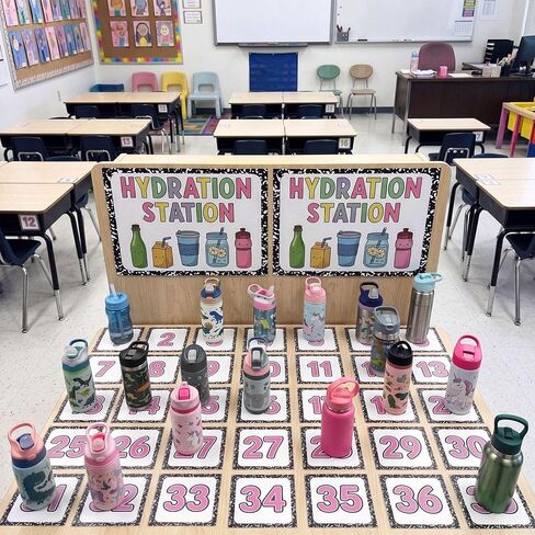 Gersoniel 38 Pcs Classroom Water Station Decor Set Hydration Station Posters with Number Pastel Self-Adhesive Cup Organization Kit for Preschool Elementary School Back-to-School Supplies in Kuwait