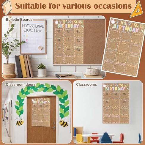 Sabary Classroom Birthday Chart Poster Reusable Happy Birthday Poster Calendar Kraft Pastel Back to School Supplies Bulletin Board Decoration for Kindergarten Nursery Home Elementary, 16 x 24 Inch in Kuwait