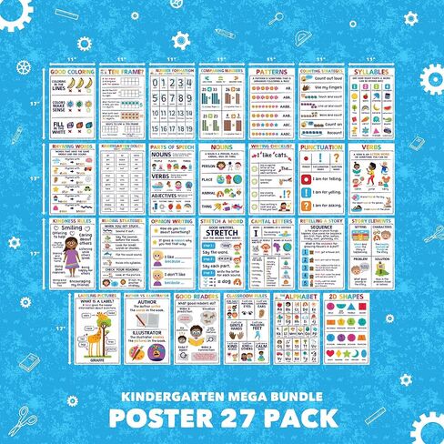 Sproutbrite 27 Pack 11" x 17" Educational Posters for Kindergarten – Math & Alphabet Posters for Classroom Preschool Learning Charts - Help Young Learners Build Foundation in Counting, Number Recognition & and Language Arts Skills in Kuwait