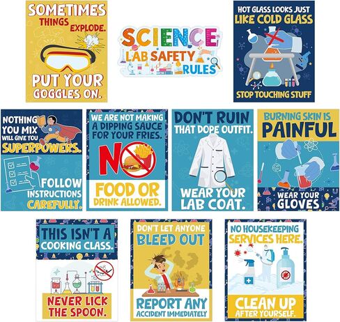 RUBOAOA Science Posters for Classroom, 9 Pcs Funny Science Posters and 1 Pc Lab Safety Sign, Educational Bulletin Board Decor for Elementary Middle School Teacher Must Haves 11 x 13.8 Inch in Saudi Arabia