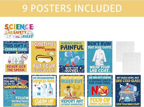 RUBOAOA Science Posters for Classroom, 9 Pcs Funny Science Posters and 1 Pc Lab Safety Sign, Educational Bulletin Board Decor for Elementary Middle School Teacher Must Haves 11 x 13.8 Inch in Saudi Arabia