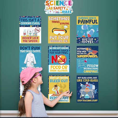 RUBOAOA Science Posters for Classroom, 9 Pcs Funny Science Posters and 1 Pc Lab Safety Sign, Educational Bulletin Board Decor for Elementary Middle School Teacher Must Haves 11 x 13.8 Inch in Saudi Arabia