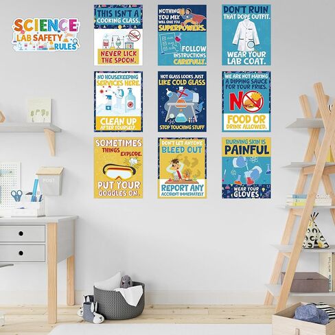 RUBOAOA Science Posters for Classroom, 9 Pcs Funny Science Posters and 1 Pc Lab Safety Sign, Educational Bulletin Board Decor for Elementary Middle School Teacher Must Haves 11 x 13.8 Inch in Saudi Arabia