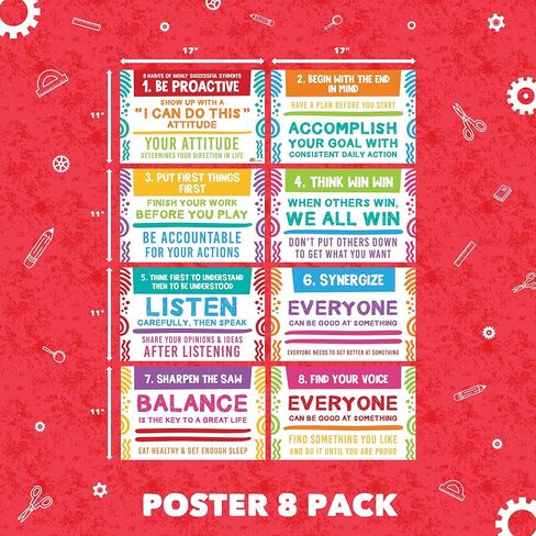 Sproutbrite 8 Pack 11" x 17" Educational Posters - Growth Mindset Charts - Classroom Motivational Posters and Wall Decor for Pre, Elementary and Middle School - Teaches Essential Habits for Student Success and Lifelong Development in Kuwait