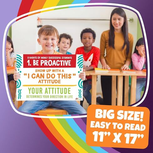 Sproutbrite 8 Pack 11" x 17" Educational Posters - Growth Mindset Charts - Classroom Motivational Posters and Wall Decor for Pre, Elementary and Middle School - Teaches Essential Habits for Student Success and Lifelong Development in Kuwait