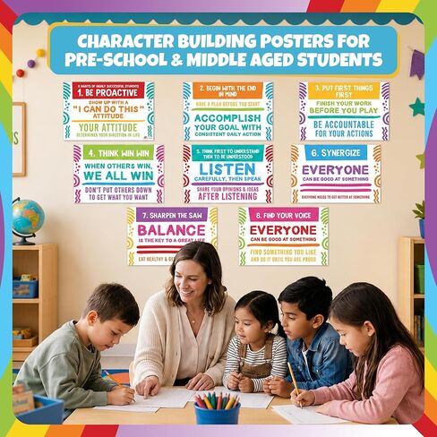 Sproutbrite 8 Pack 11" x 17" Educational Posters - Growth Mindset Charts - Classroom Motivational Posters and Wall Decor for Pre, Elementary and Middle School - Teaches Essential Habits for Student Success and Lifelong Development in Kuwait
