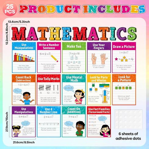 25Pcs Mathematics Strategy Posters Colorful Classroom Decor Educational Math Posters Math Manipulatives Wall Art Print for Back to School Classroom Bulletin Board Decorations Teacher Supplies in Saudi Arabia