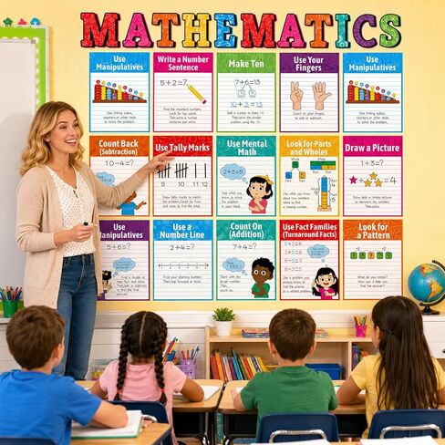 25Pcs Mathematics Strategy Posters Colorful Classroom Decor Educational Math Posters Math Manipulatives Wall Art Print for Back to School Classroom Bulletin Board Decorations Teacher Supplies in Saudi Arabia