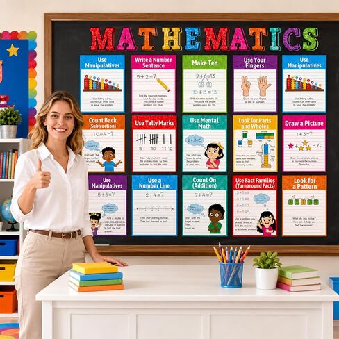 25Pcs Mathematics Strategy Posters Colorful Classroom Decor Educational Math Posters Math Manipulatives Wall Art Print for Back to School Classroom Bulletin Board Decorations Teacher Supplies in Saudi Arabia