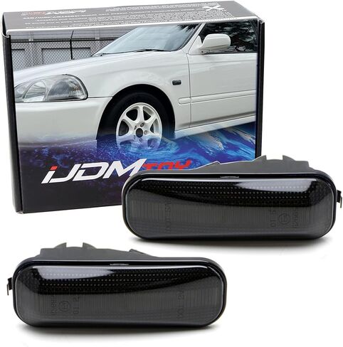 iJDMTOY JDM Spec أغطية إضاءة جانبية للحاجز الأمامي للعدسة المدخنة متوافقة مع Honda 1996-01 Civic، 1991-1996 Prelude، 1997-00 CR-V (تناسب مباشر JDM، تتطلب تعديلات لـ USMD) in Kuwait