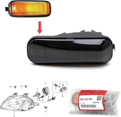 iJDMTOY JDM Spec أغطية إضاءة جانبية للحاجز الأمامي للعدسة المدخنة متوافقة مع Honda 1996-01 Civic، 1991-1996 Prelude، 1997-00 CR-V (تناسب مباشر JDM، تتطلب تعديلات لـ USMD) in Kuwait