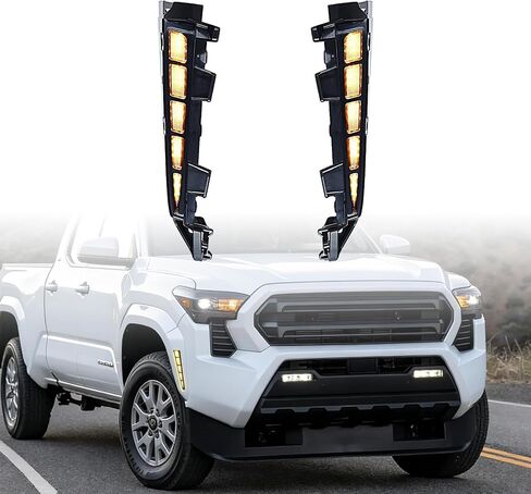 Pair Left & Right Front Wheel Arch Fender Parking Signal Fog LED Side Marker Light for 2024 2025 2026 Toyota Tacoma SR SR5 Only, White Switchback Amber Sequential, Black Base Clear Lens in Saudi Arabia