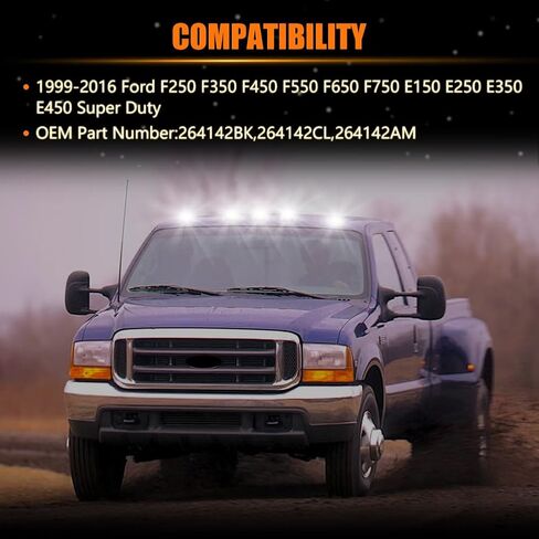 مصابيح LED لسقف الكابينة، مصابيح سقف الكابينة للجري العلوي لـ 1999-2016 Fo-rd F250 F350 F450 F550 F650 F750 E150 E250 E350 E450 Super Duty، عدسة شفافة بيضاء LED لسقف الكابينة، 5 قطع in Kuwait