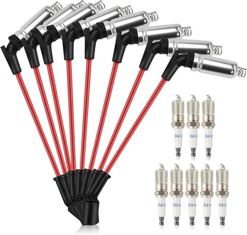 16PCS 41-110 Iridium Spark Plugs & M8-48322 8mm Silicone Spark Plug Wires Set fit for Chevy Silverado Suburban Tahoe for GMC Yukon Sierra Savana for Cadillac for Hummer5.3L 6.0L 6.2L V8 LS Truck in Kuwait