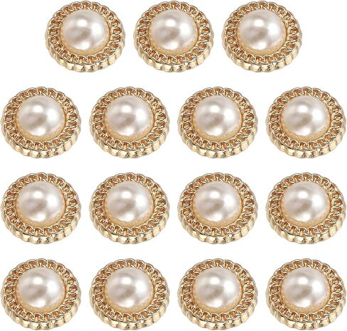 HARFINGTON 15pcs Metal Button 10mm (0.39") Zinc Alloy Round Buttons Pearl Craft Sewing Accessories for Clothing DIY Crafts Decoration, Gold in Kuwait