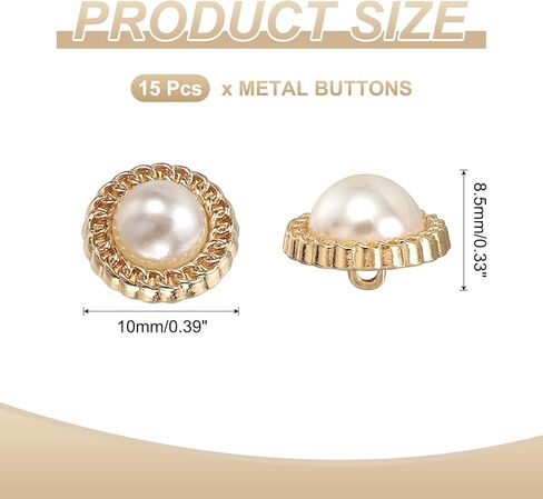 HARFINGTON 15pcs Metal Button 10mm (0.39") Zinc Alloy Round Buttons Pearl Craft Sewing Accessories for Clothing DIY Crafts Decoration, Gold in Kuwait