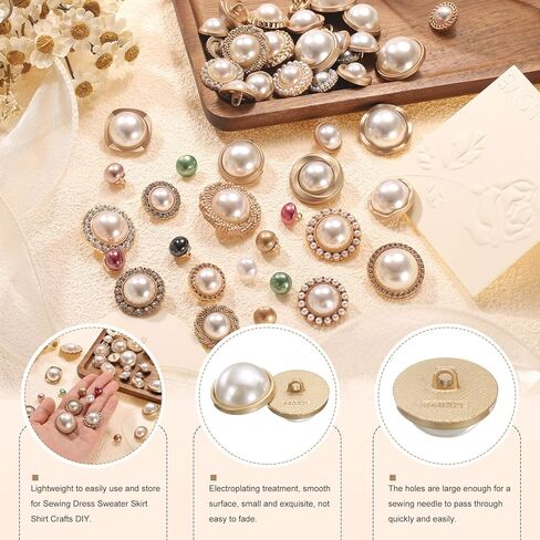 HARFINGTON 15pcs Metal Button 10mm (0.39") Zinc Alloy Round Buttons Pearl Craft Sewing Accessories for Clothing DIY Crafts Decoration, Gold in Kuwait
