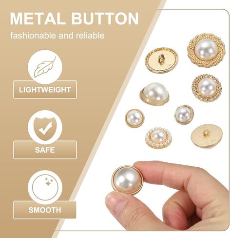 HARFINGTON 15pcs Metal Button 10mm (0.39") Zinc Alloy Round Buttons Pearl Craft Sewing Accessories for Clothing DIY Crafts Decoration, Gold in Kuwait
