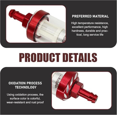 Motorcycles Fuel Filter, 1/4" Inline Fuel Filters, Transparent Tempered Glass Alloy Oil Filter Cup, Universal for ATV, Motorcycles, Dirt bike (Red) in Saudi Arabia