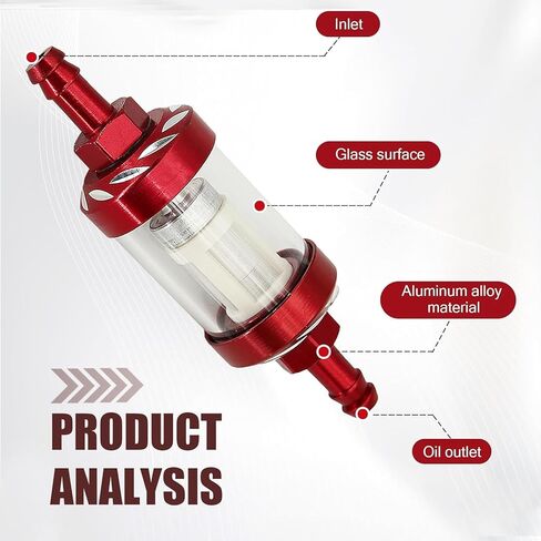Motorcycles Fuel Filter, 1/4" Inline Fuel Filters, Transparent Tempered Glass Alloy Oil Filter Cup, Universal for ATV, Motorcycles, Dirt bike (Red) in Saudi Arabia