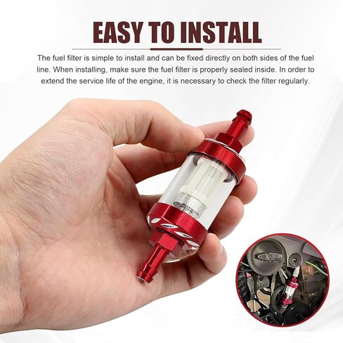 Motorcycles Fuel Filter, 1/4" Inline Fuel Filters, Transparent Tempered Glass Alloy Oil Filter Cup, Universal for ATV, Motorcycles, Dirt bike (Red) in Saudi Arabia