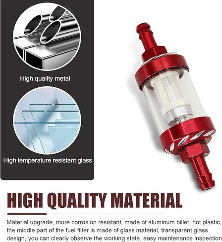 Motorcycles Fuel Filter, 1/4" Inline Fuel Filters, Transparent Tempered Glass Alloy Oil Filter Cup, Universal for ATV, Motorcycles, Dirt bike (Red) in Saudi Arabia