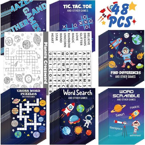 Hungdao 48 Pcs Outer Space Mini Activity Books, Astronaut Mini Fun and Games, Challenging Activities Include Mazes, Word Scramble and More Bulk Gifts for Birthday Party Classroom in Kuwait
