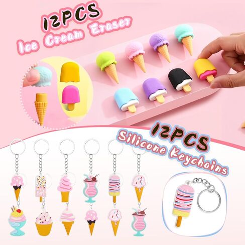 Ice Cream Party Favors Themed Birthday Decorations Sweet Summer Icecream Supplies Include Keychains Bracelets Treat Candy Goodie Bags Stuff DIY Stickers Game Toy Gifts Set for Pinata Filler in Saudi Arabia