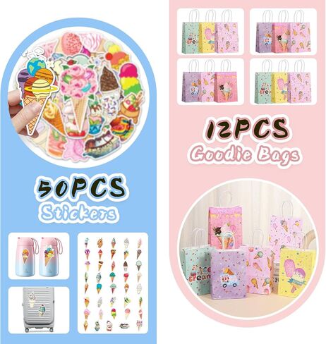 Ice Cream Party Favors Themed Birthday Decorations Sweet Summer Icecream Supplies Include Keychains Bracelets Treat Candy Goodie Bags Stuff DIY Stickers Game Toy Gifts Set for Pinata Filler in Saudi Arabia