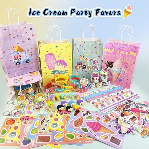 Ice Cream Party Favors Themed Birthday Decorations Sweet Summer Icecream Supplies Include Keychains Bracelets Treat Candy Goodie Bags Stuff DIY Stickers Game Toy Gifts Set for Pinata Filler in Saudi Arabia