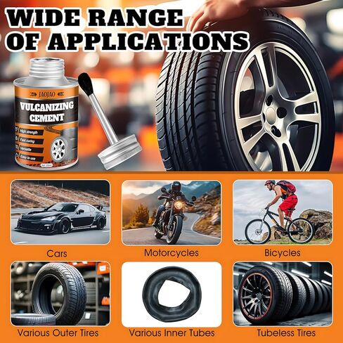 JAOJAO Vulcanizing Cement for Tire Patches, Tire Repair Glue Tire Cement Glue with Built-in Brush Fast Dry Flexible Seal Lasting Protection for Car Motorcycle Bike Tires 250ml in Saudi Arabia