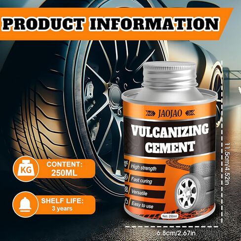 JAOJAO Vulcanizing Cement for Tire Patches, Tire Repair Glue Tire Cement Glue with Built-in Brush Fast Dry Flexible Seal Lasting Protection for Car Motorcycle Bike Tires 250ml in Saudi Arabia