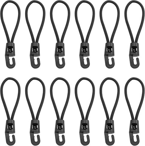 12PCS Bounce Hooks with Elastic Straps Plastic Short Bungee Cords for Luggage Camping Tie Downs Secure Packing Straps Convenient Travel Fasteners Black in Kuwait
