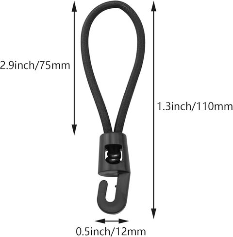 12PCS Bounce Hooks with Elastic Straps Plastic Short Bungee Cords for Luggage Camping Tie Downs Secure Packing Straps Convenient Travel Fasteners Black in Kuwait