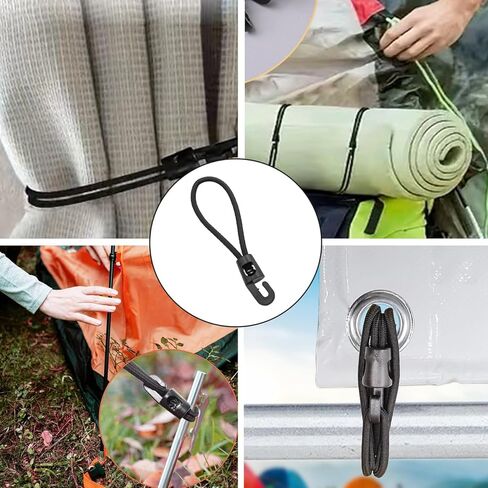 12PCS Bounce Hooks with Elastic Straps Plastic Short Bungee Cords for Luggage Camping Tie Downs Secure Packing Straps Convenient Travel Fasteners Black in Kuwait