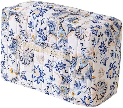 Boho Floral Quilted Sewing Machine Cover, Quilted Protective Dust Cover with Storage with Pocket Top Handle, Fits Most Standard Sewing Machines and Accessories (Red, 43cm) in Saudi Arabia