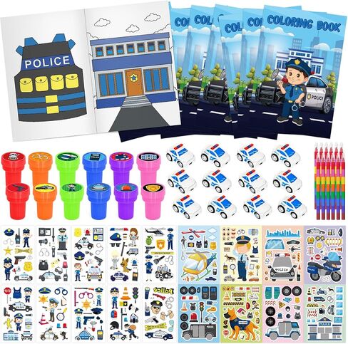 Cinrobiye 72 PCS Police Coloring Books Party Favors Set Policemen Party Favors Goodie Bag Fillers Police Birthday Party Supplies DIY Stickers Temporary Tattoos Prizes Crafts for Home Classroom in Kuwait